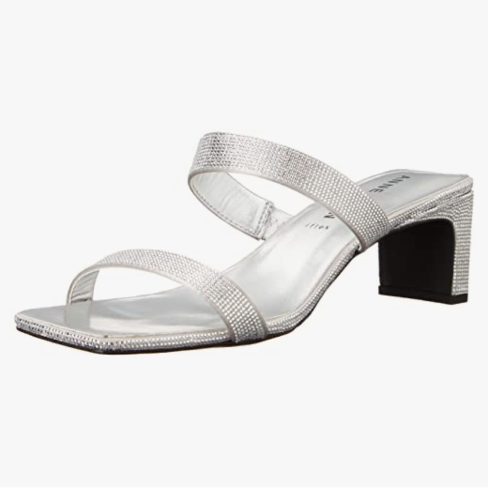 Anne Klein‎ Women’s Sandals Size 5 New Silver Rhinestone Block Heel Dressy